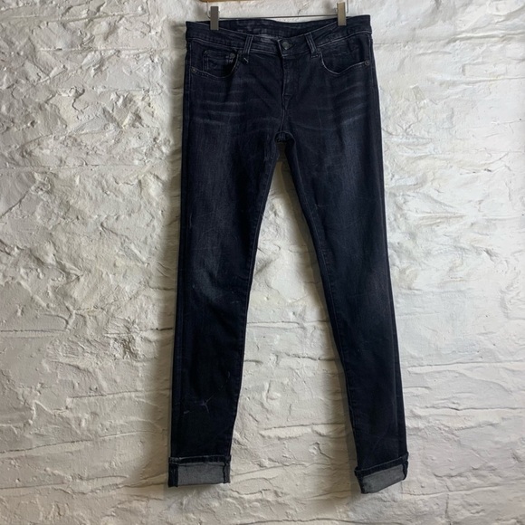 R-13 Black Marble Low-Rise Skinny Jeans - Picture 5 of 13